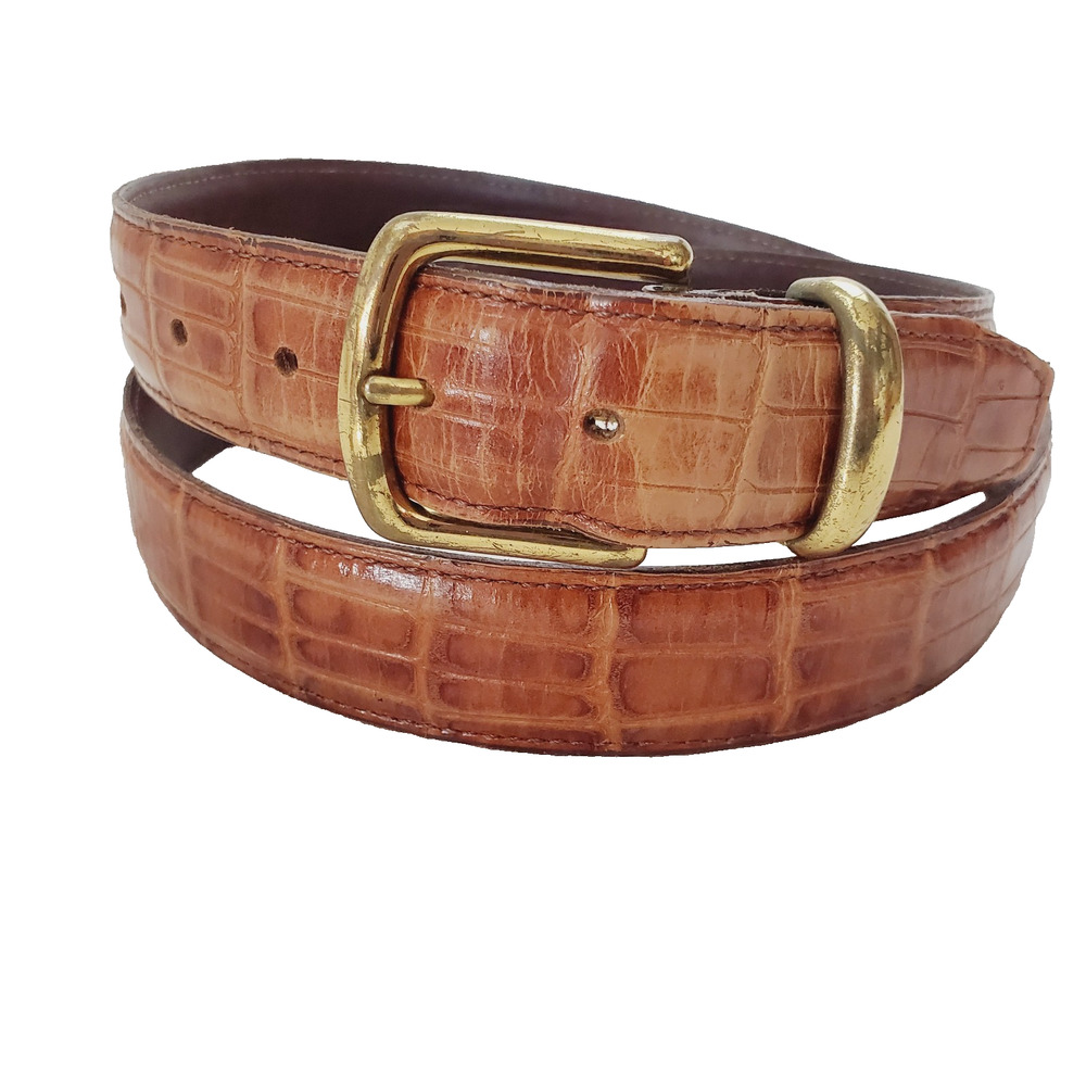 Y2K Bill Blass Brown Genuine Crocodile Embossed Leather Belt Women's 38 Boho